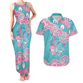 Hereditary And Gynecologic Cancer Awareness Couples Matching Tank Maxi Dress and Hawaiian Shirt Teal Pink Ribbon Aboriginal Art - Aussie Hoodie
