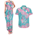 Hereditary And Gynecologic Cancer Awareness Couples Matching Tank Maxi Dress and Hawaiian Shirt Teal Pink Ribbon Aboriginal Art - Aussie Hoodie