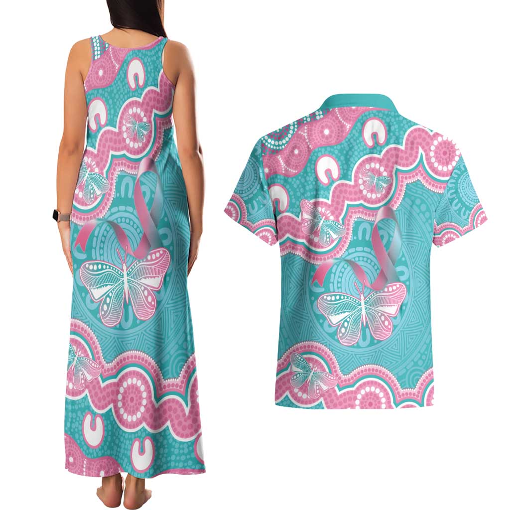Hereditary And Gynecologic Cancer Awareness Couples Matching Tank Maxi Dress and Hawaiian Shirt Teal Pink Ribbon Aboriginal Art - Aussie Hoodie