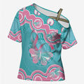 Hereditary And Gynecologic Cancer Awareness Cross Shoulder Shirt Teal Pink Ribbon Aboriginal Art - Aussie Hoodie