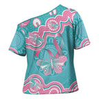 Hereditary And Gynecologic Cancer Awareness Cross Shoulder Shirt Teal Pink Ribbon Aboriginal Art - Aussie Hoodie