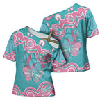 Hereditary And Gynecologic Cancer Awareness Cross Shoulder Shirt Teal Pink Ribbon Aboriginal Art - Aussie Hoodie