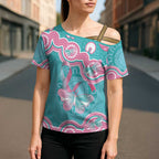 Hereditary And Gynecologic Cancer Awareness Cross Shoulder Shirt Teal Pink Ribbon Aboriginal Art - Aussie Hoodie
