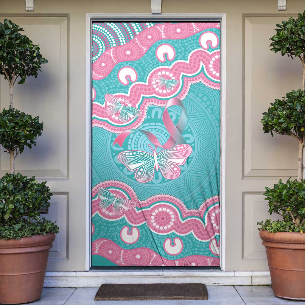 Hereditary And Gynecologic Cancer Awareness Door Cover Teal Pink Ribbon Aboriginal Art - Aussie Hoodie