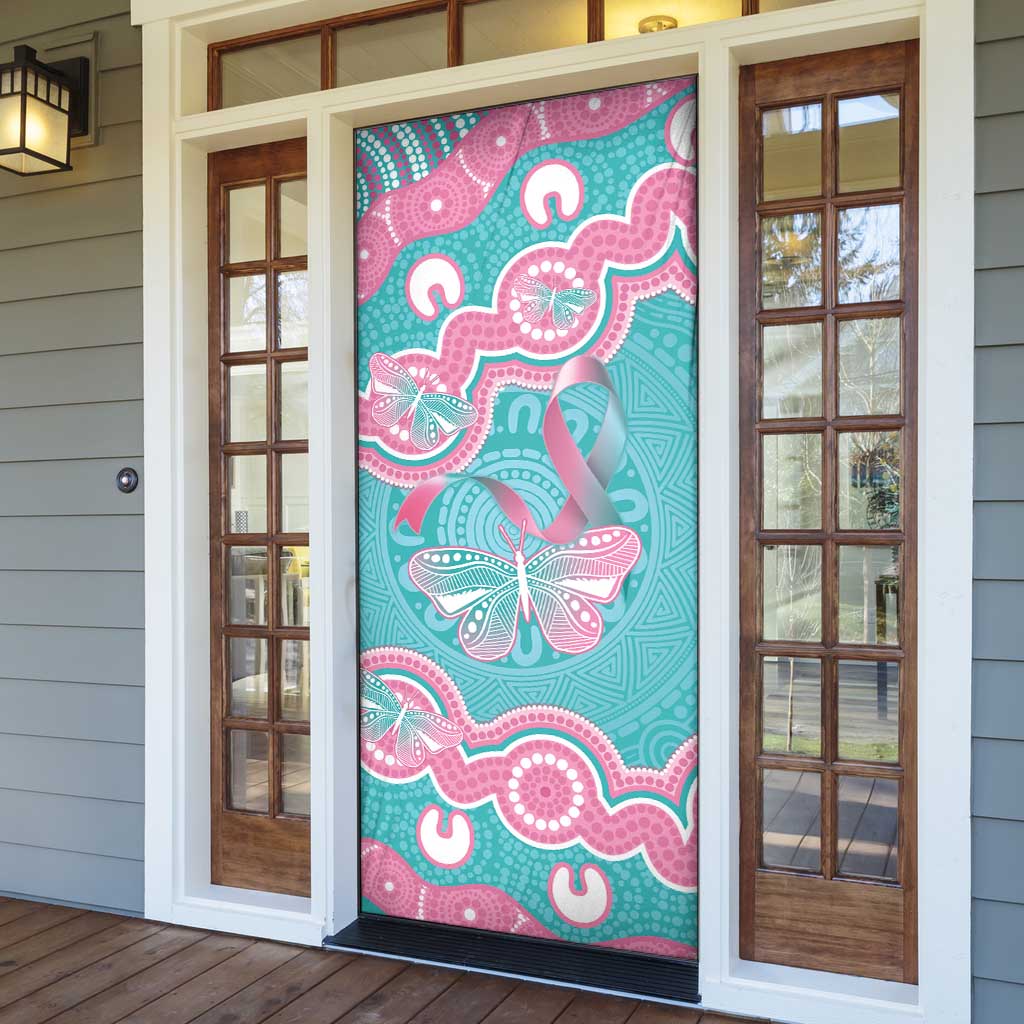 Hereditary And Gynecologic Cancer Awareness Door Cover Teal Pink Ribbon Aboriginal Art - Aussie Hoodie