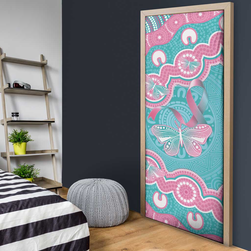 Hereditary And Gynecologic Cancer Awareness Door Cover Teal Pink Ribbon Aboriginal Art - Aussie Hoodie