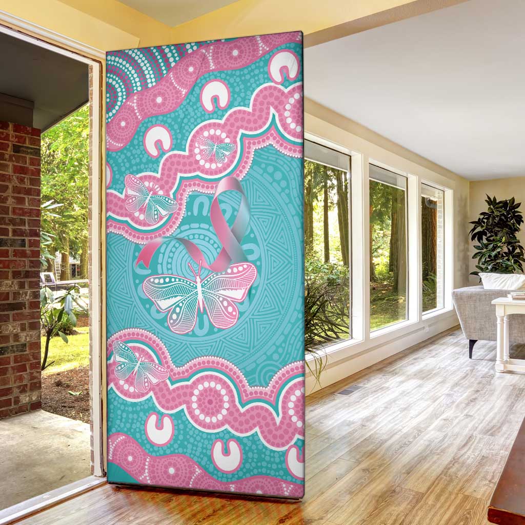 Hereditary And Gynecologic Cancer Awareness Door Cover Teal Pink Ribbon Aboriginal Art - Aussie Hoodie