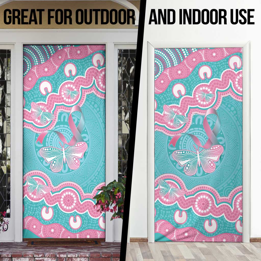 Hereditary And Gynecologic Cancer Awareness Door Cover Teal Pink Ribbon Aboriginal Art - Aussie Hoodie