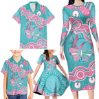 Hereditary And Gynecologic Cancer Awareness Family Matching Long Sleeve Bodycon Dress and Hawaiian Shirt Teal Pink Ribbon Aboriginal Art - Aussie Hoodie