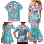 Hereditary And Gynecologic Cancer Awareness Family Matching Mermaid Dress and Hawaiian Shirt Teal Pink Ribbon Aboriginal Art - Aussie Hoodie