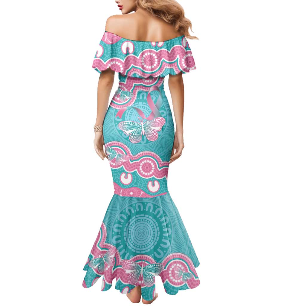 Hereditary And Gynecologic Cancer Awareness Family Matching Mermaid Dress and Hawaiian Shirt Teal Pink Ribbon Aboriginal Art - Aussie Hoodie