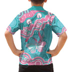 Hereditary And Gynecologic Cancer Awareness Family Matching Off The Shoulder Long Sleeve Dress and Hawaiian Shirt Teal Pink Ribbon Aboriginal Art - Aussie Hoodie