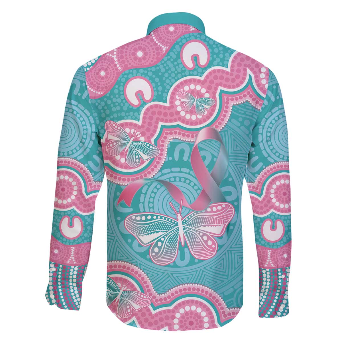 Hereditary And Gynecologic Cancer Awareness Family Matching Off The Shoulder Long Sleeve Dress and Hawaiian Shirt Teal Pink Ribbon Aboriginal Art - Aussie Hoodie