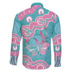 Hereditary And Gynecologic Cancer Awareness Family Matching Off The Shoulder Long Sleeve Dress and Hawaiian Shirt Teal Pink Ribbon Aboriginal Art - Aussie Hoodie