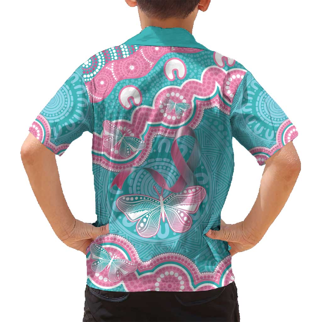 Hereditary And Gynecologic Cancer Awareness Family Matching Off Shoulder Maxi Dress and Hawaiian Shirt Teal Pink Ribbon Aboriginal Art - Aussie Hoodie