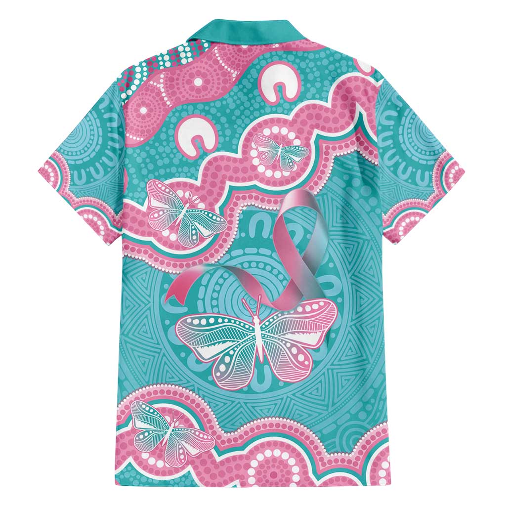 Hereditary And Gynecologic Cancer Awareness Family Matching Off Shoulder Maxi Dress and Hawaiian Shirt Teal Pink Ribbon Aboriginal Art - Aussie Hoodie