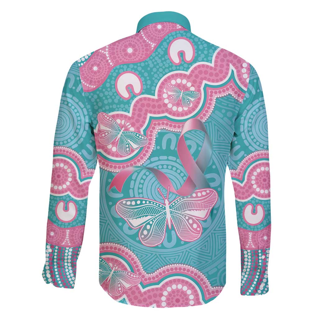 Hereditary And Gynecologic Cancer Awareness Family Matching Off Shoulder Maxi Dress and Hawaiian Shirt Teal Pink Ribbon Aboriginal Art - Aussie Hoodie