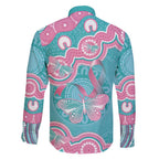 Hereditary And Gynecologic Cancer Awareness Family Matching Puletasi and Hawaiian Shirt Teal Pink Ribbon Aboriginal Art - Aussie Hoodie