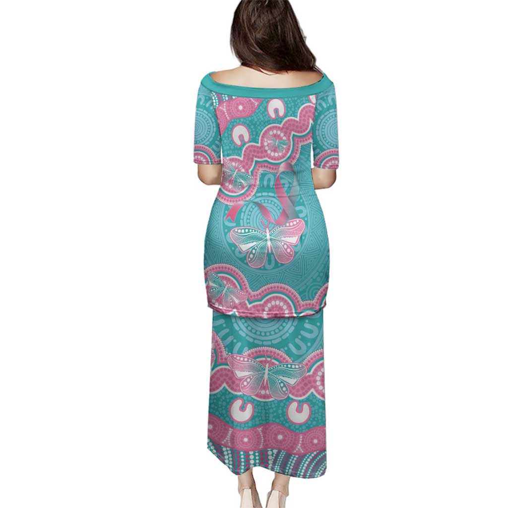 Hereditary And Gynecologic Cancer Awareness Family Matching Puletasi and Hawaiian Shirt Teal Pink Ribbon Aboriginal Art - Aussie Hoodie