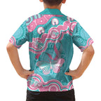 Hereditary And Gynecologic Cancer Awareness Family Matching Short Sleeve Bodycon Dress and Hawaiian Shirt Teal Pink Ribbon Aboriginal Art - Aussie Hoodie