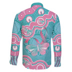 Hereditary And Gynecologic Cancer Awareness Family Matching Short Sleeve Bodycon Dress and Hawaiian Shirt Teal Pink Ribbon Aboriginal Art - Aussie Hoodie