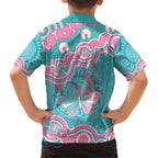 Hereditary And Gynecologic Cancer Awareness Family Matching Summer Maxi Dress and Hawaiian Shirt Teal Pink Ribbon Aboriginal Art - Aussie Hoodie