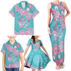 Hereditary And Gynecologic Cancer Awareness Family Matching Tank Maxi Dress and Hawaiian Shirt Teal Pink Ribbon Aboriginal Art - Aussie Hoodie