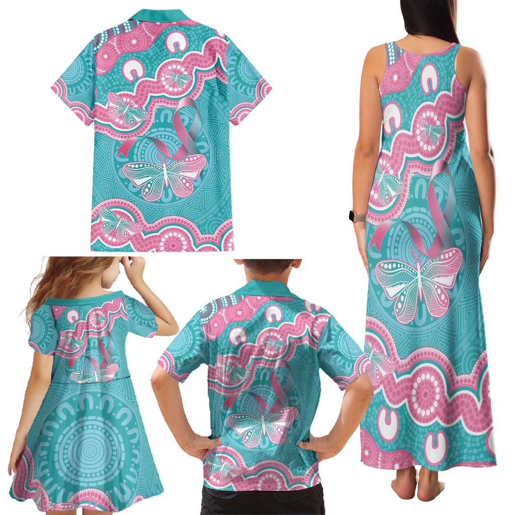 Hereditary And Gynecologic Cancer Awareness Family Matching Tank Maxi Dress and Hawaiian Shirt Teal Pink Ribbon Aboriginal Art - Aussie Hoodie