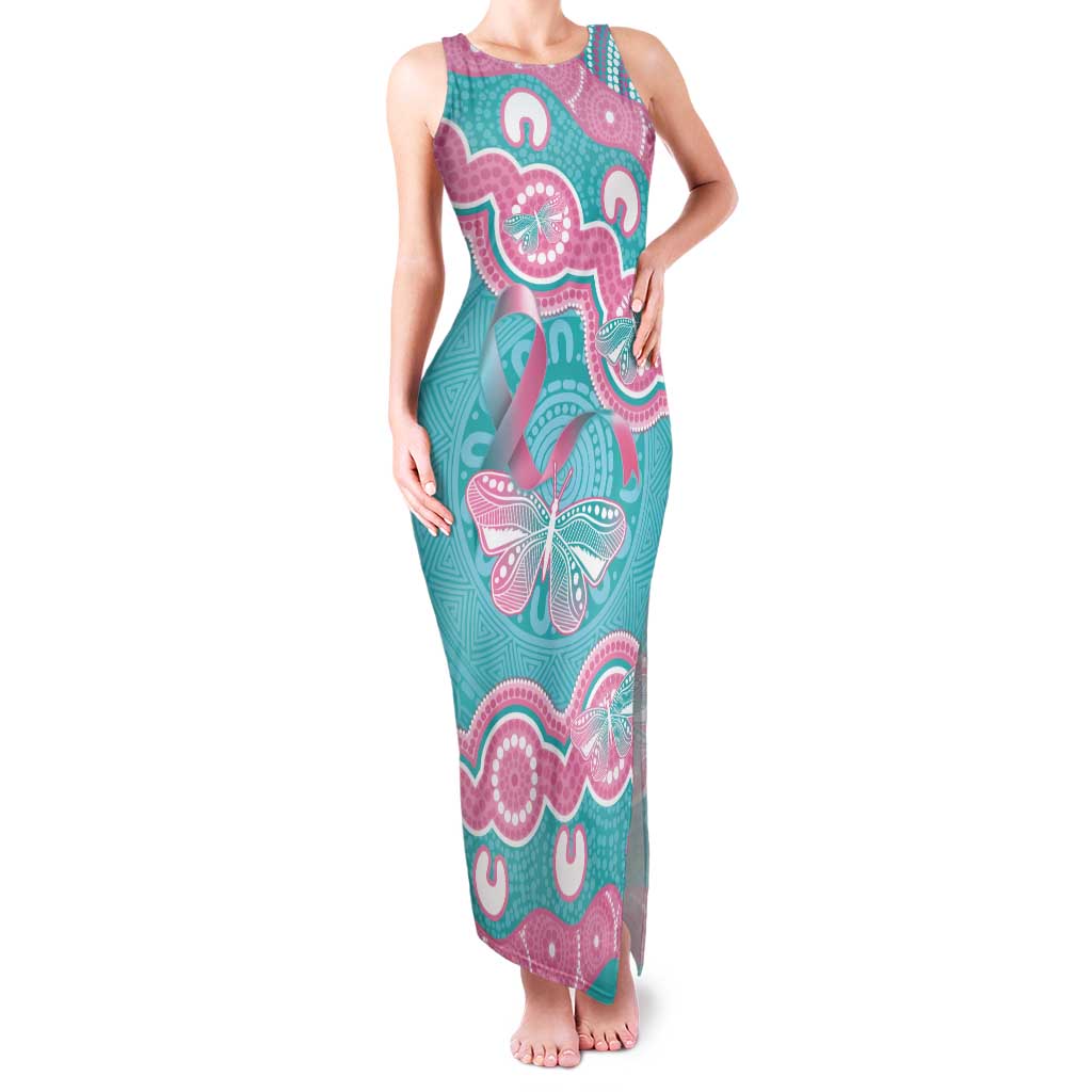 Hereditary And Gynecologic Cancer Awareness Family Matching Tank Maxi Dress and Hawaiian Shirt Teal Pink Ribbon Aboriginal Art - Aussie Hoodie