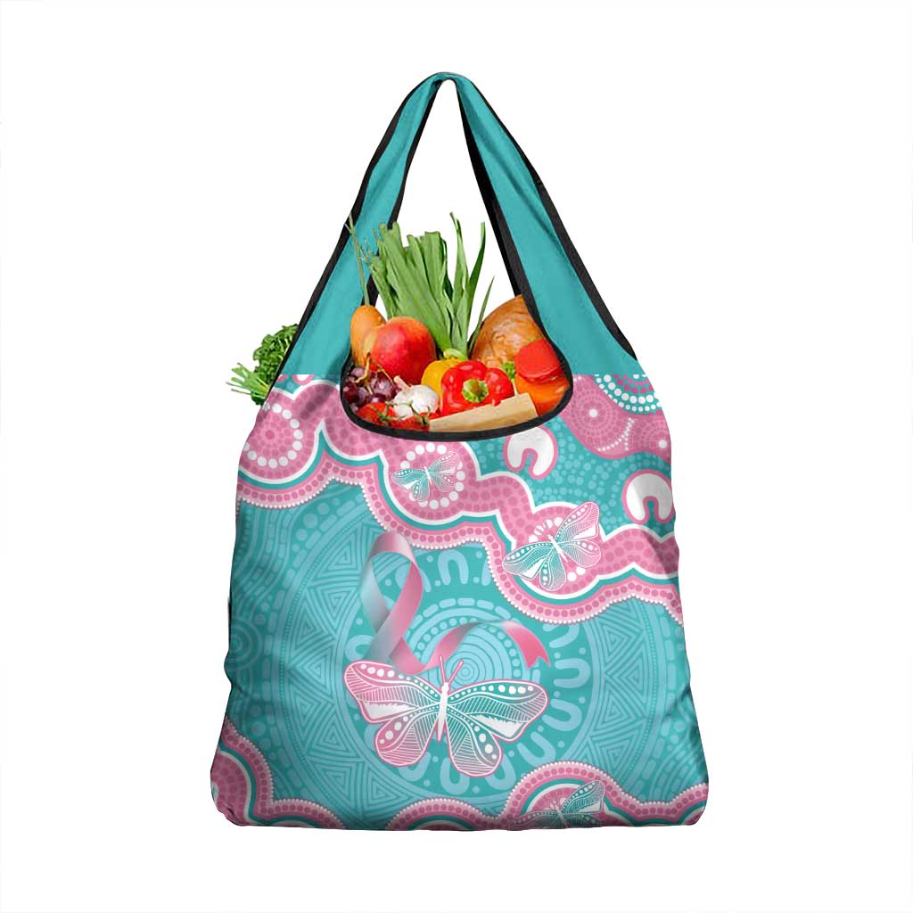 Hereditary And Gynecologic Cancer Awareness Grocery Bag Teal Pink Ribbon Aboriginal Art - Aussie Hoodie