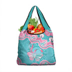 Hereditary And Gynecologic Cancer Awareness Grocery Bag Teal Pink Ribbon Aboriginal Art - Aussie Hoodie