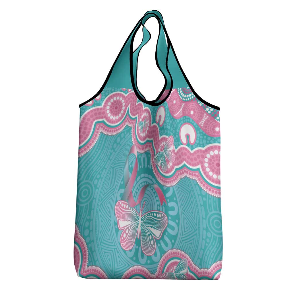 Hereditary And Gynecologic Cancer Awareness Grocery Bag Teal Pink Ribbon Aboriginal Art - Aussie Hoodie