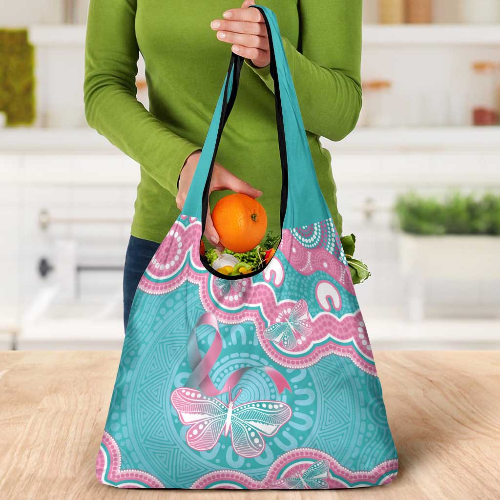 Hereditary And Gynecologic Cancer Awareness Grocery Bag Teal Pink Ribbon Aboriginal Art - Aussie Hoodie