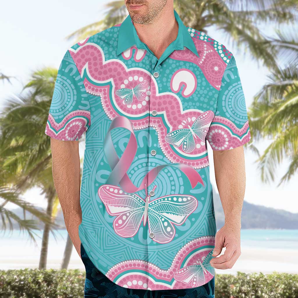 Hereditary And Gynecologic Cancer Awareness Hawaiian Shirt Teal Pink Ribbon Aboriginal Art - Aussie Hoodie