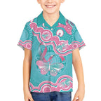 Hereditary And Gynecologic Cancer Awareness Hawaiian Shirt Teal Pink Ribbon Aboriginal Art - Aussie Hoodie