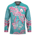 Hereditary And Gynecologic Cancer Awareness Hockey Jersey Teal Pink Ribbon Aboriginal Art - Aussie Hoodie