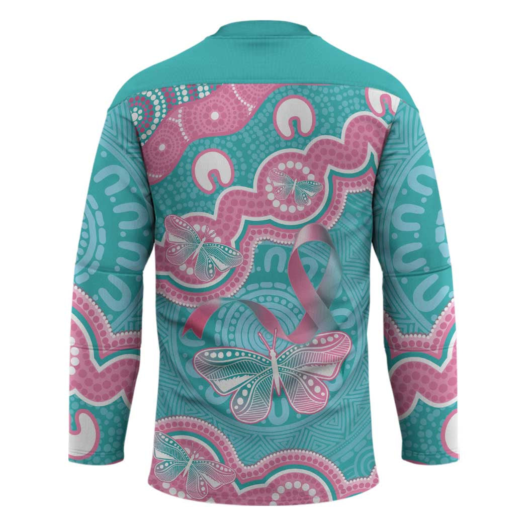 Hereditary And Gynecologic Cancer Awareness Hockey Jersey Teal Pink Ribbon Aboriginal Art - Aussie Hoodie