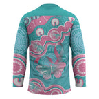 Hereditary And Gynecologic Cancer Awareness Hockey Jersey Teal Pink Ribbon Aboriginal Art - Aussie Hoodie