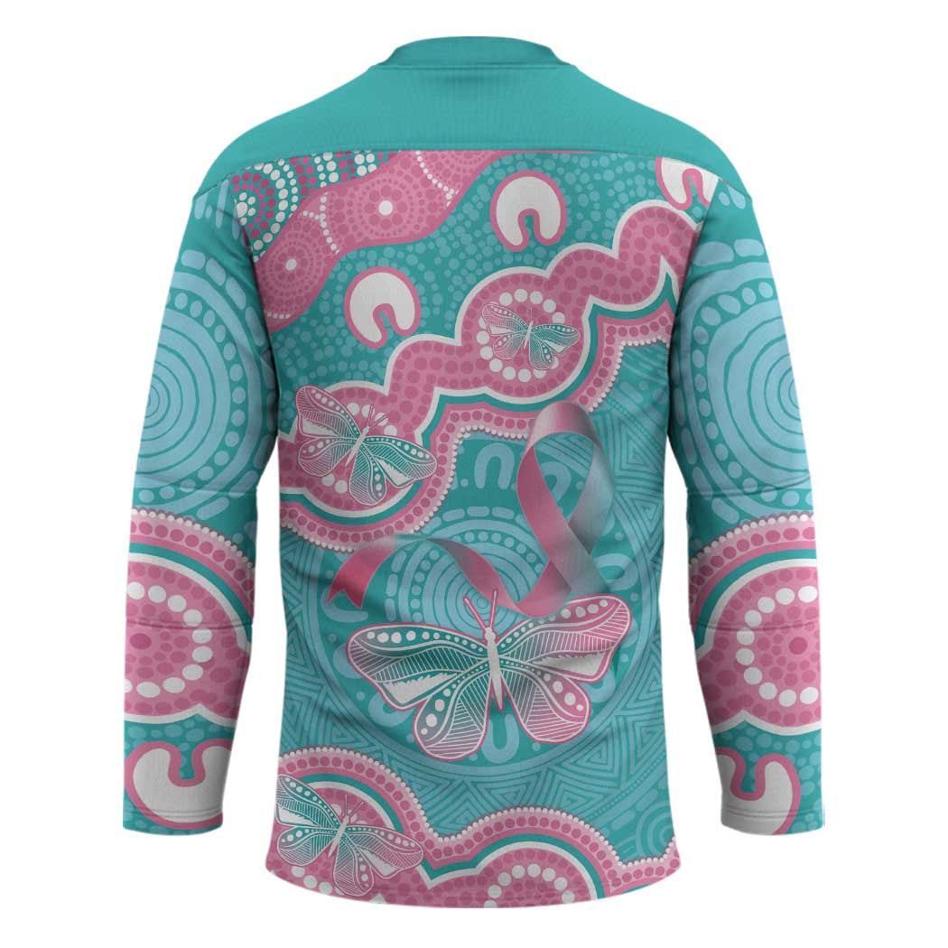 Hereditary And Gynecologic Cancer Awareness Hockey Jersey Teal Pink Ribbon Aboriginal Art - Aussie Hoodie