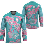 Hereditary And Gynecologic Cancer Awareness Hockey Jersey Teal Pink Ribbon Aboriginal Art - Aussie Hoodie