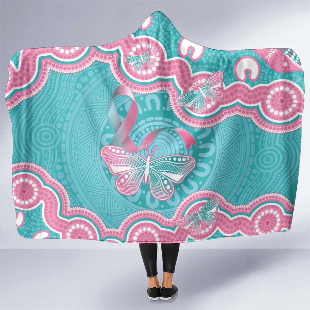 Hereditary And Gynecologic Cancer Awareness Hooded Blanket Teal Pink Ribbon Aboriginal Art - Aussie Hoodie