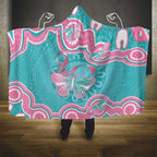 Hereditary And Gynecologic Cancer Awareness Hooded Blanket Teal Pink Ribbon Aboriginal Art - Aussie Hoodie