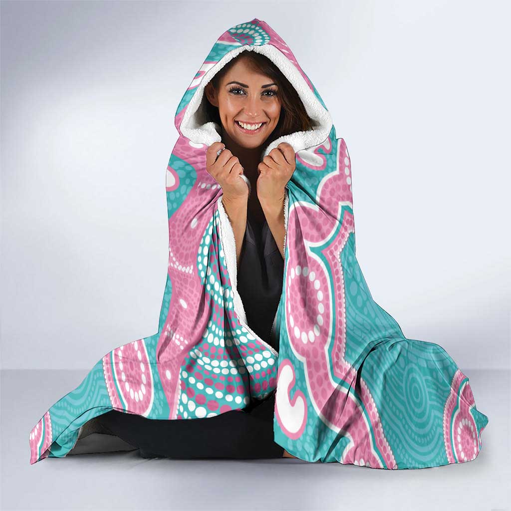 Hereditary And Gynecologic Cancer Awareness Hooded Blanket Teal Pink Ribbon Aboriginal Art - Aussie Hoodie