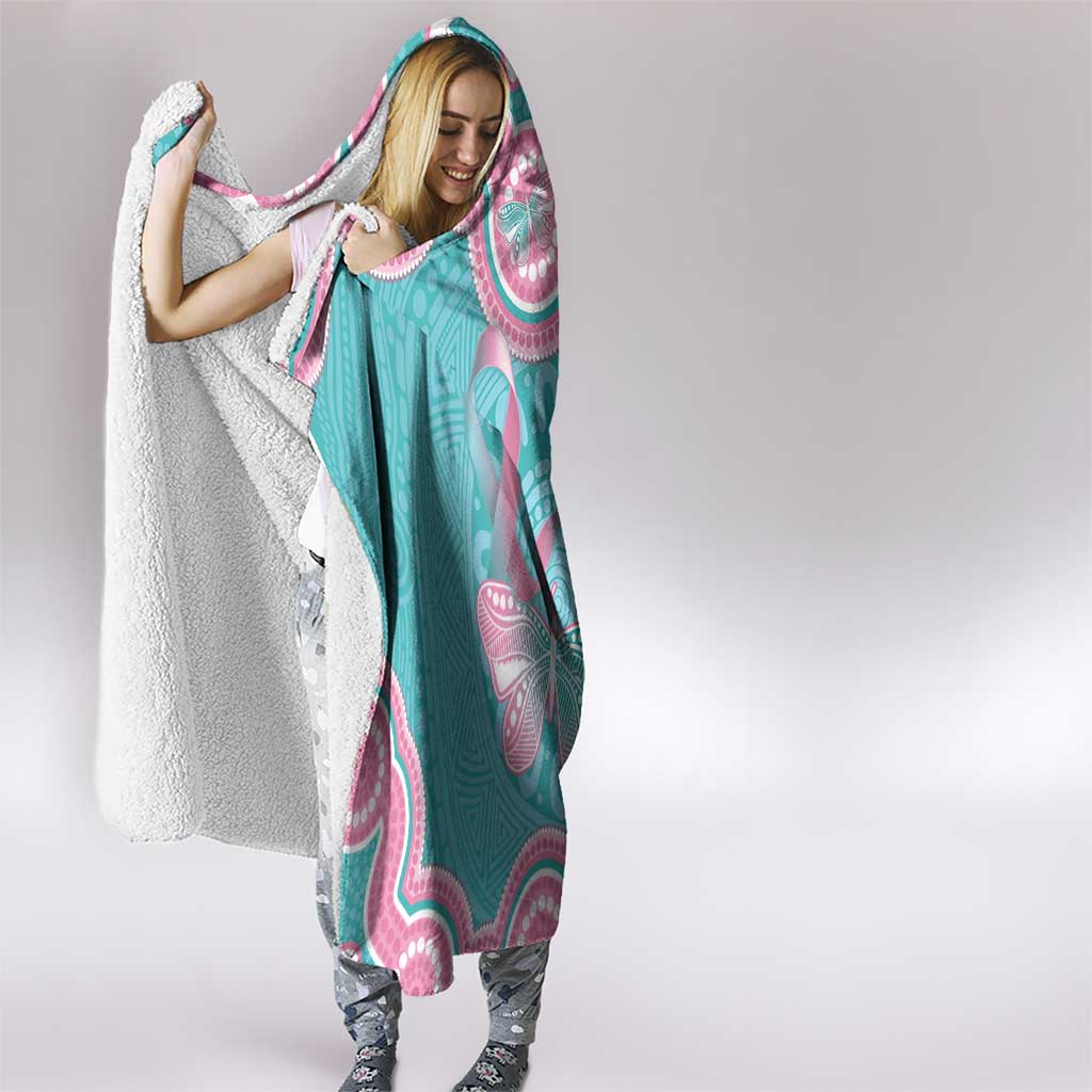Hereditary And Gynecologic Cancer Awareness Hooded Blanket Teal Pink Ribbon Aboriginal Art - Aussie Hoodie
