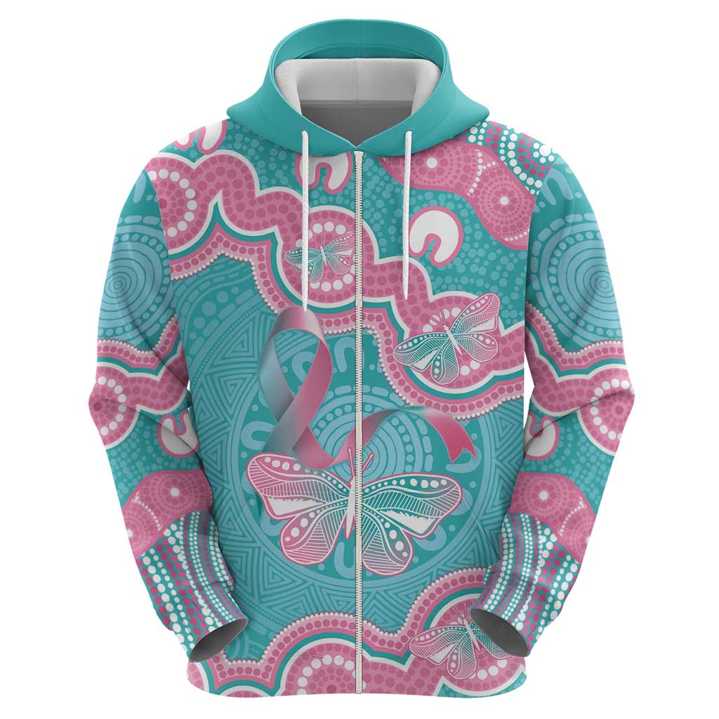 Hereditary And Gynecologic Cancer Awareness Hoodie Teal Pink Ribbon Aboriginal Art - Aussie Hoodie