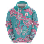 Hereditary And Gynecologic Cancer Awareness Hoodie Teal Pink Ribbon Aboriginal Art - Aussie Hoodie
