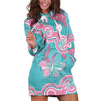 Hereditary And Gynecologic Cancer Awareness Hoodie Dress Teal Pink Ribbon Aboriginal Art - Aussie Hoodie
