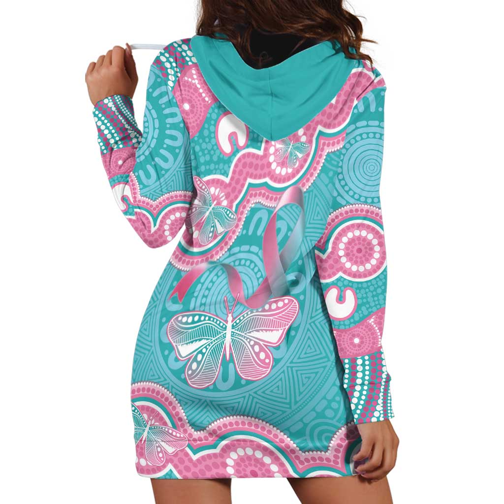 Hereditary And Gynecologic Cancer Awareness Hoodie Dress Teal Pink Ribbon Aboriginal Art - Aussie Hoodie