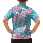 Hereditary And Gynecologic Cancer Awareness Kid Hawaiian Shirt Teal Pink Ribbon Aboriginal Art - Aussie Hoodie