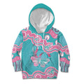 Hereditary And Gynecologic Cancer Awareness Kid Hoodie Teal Pink Ribbon Aboriginal Art - Aussie Hoodie